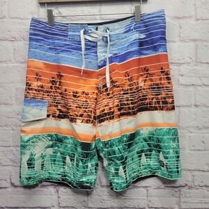 Distortion Board Shorts Men L All Over Print Tropical Surf Beach Resort Vacation